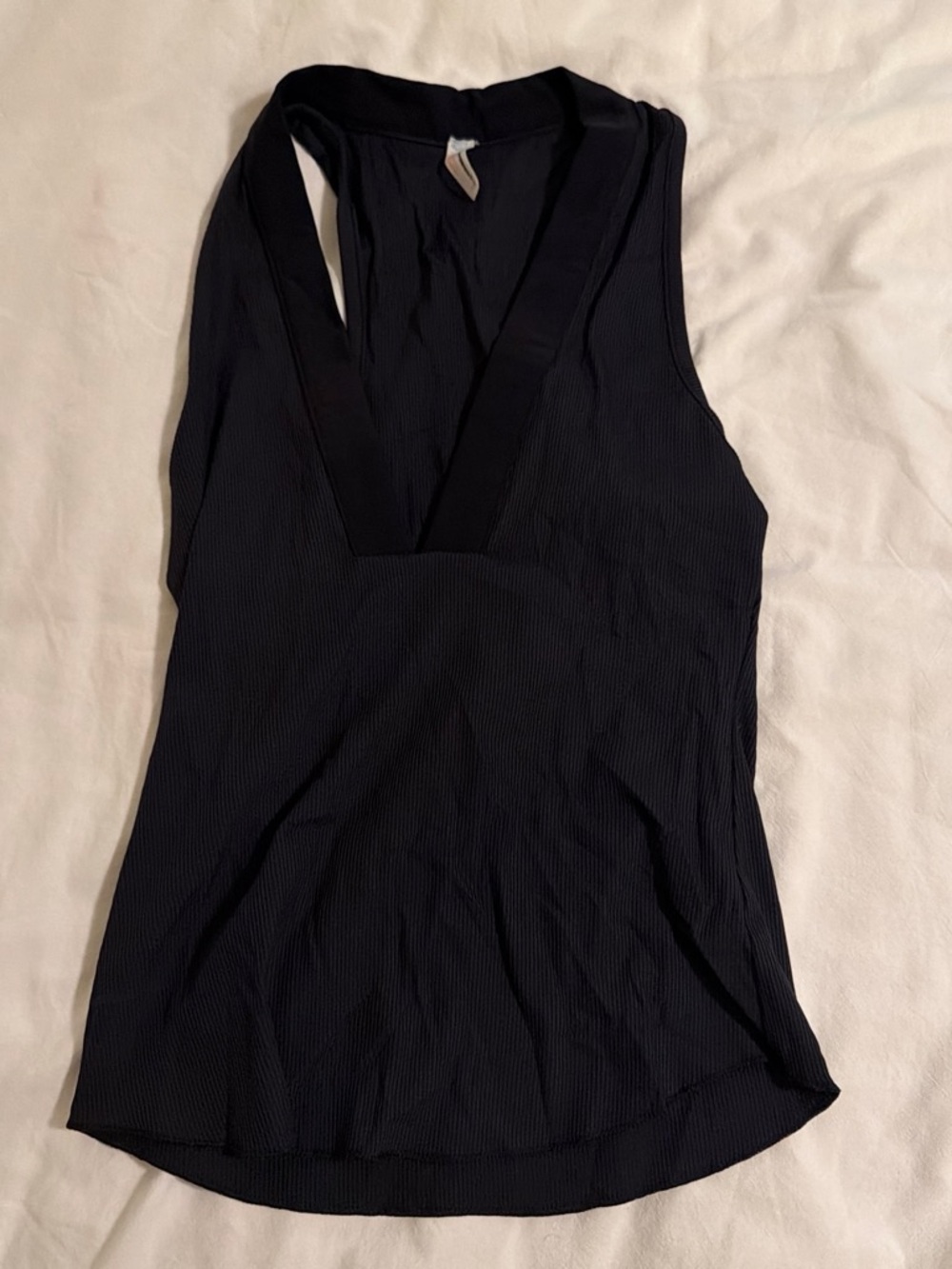 FP Movement by Free People Black Ribbed Deep V Racerback Tank